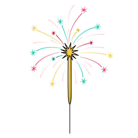 Vector hand drawn doodle sketch sparkler isolated on white background. Hand drawn icon element for print, web sites and postcards. Part of a large winter collection.のイラスト素材