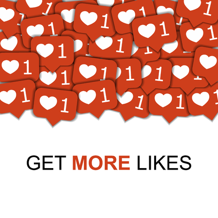 Social media icons vector in abstract shape background with hearts, marketing content viral around the world illustration. Get more likes concept, textの写真素材