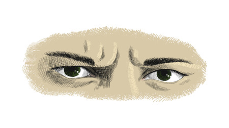 Men's frowning eyes with anger and resentment emotions, sketch vector graphics colorful drawingのイラスト素材