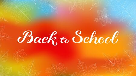 Hand drawn autumn Back to School typography poster with cute colorful leaves in flat styleのイラスト素材