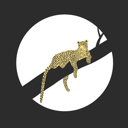 Vector illustration of african leopard - hand drawn retro vintage poster design. Panther animal portaritのイラスト素材