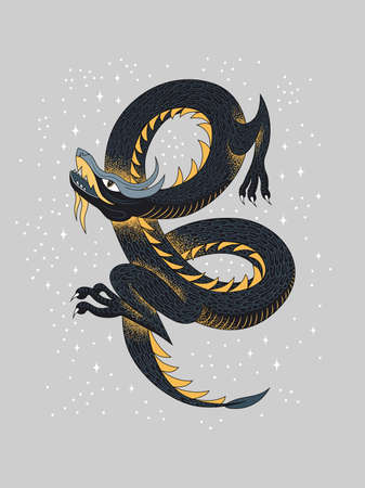 Astrology Chinese Dragon vector illustration. Poster, banner template, hand drawn art.のイラスト素材