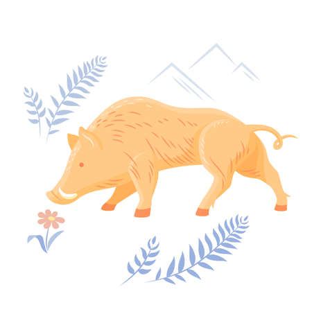 Astrology Chinese Wild Boar vector illustration. Magic zodiac sign, symbol,のイラスト素材