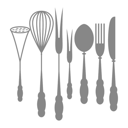 Different Icons Of Silhouettes Of Kitchen Elements Isolated のイラスト素材