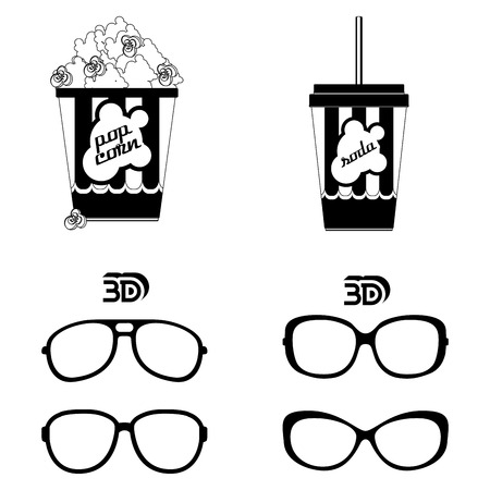 Set Of Black And White Movie Related Iconsのイラスト素材