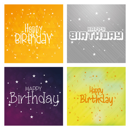a set of four colored backgrounds with text and stars for birthdayのイラスト素材