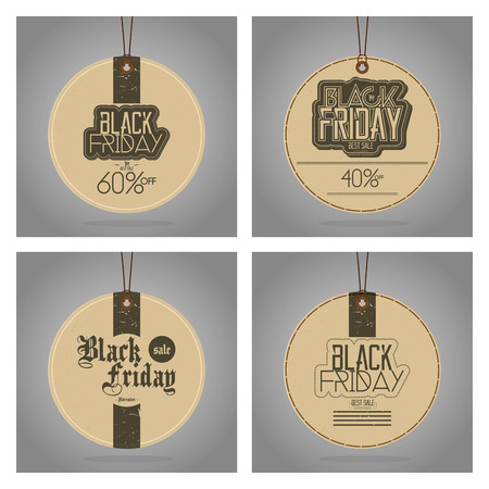 a set of four brown signs with text for black fridayのイラスト素材