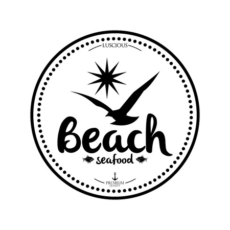 Vector Simple Stylish Black And White Beach Related Labelのイラスト素材