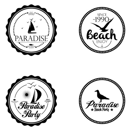 Vector Simple Stylish Black And White Beach Related Labelのイラスト素材