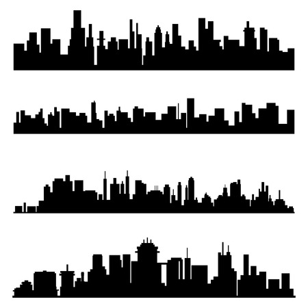 a set of black cityscapes on a white backgroundのイラスト素材