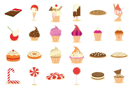 a set of candies and cupcakes on a white backgroundのイラスト素材