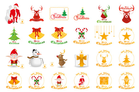 a set of different christmas label and icons on a white backgroundのイラスト素材