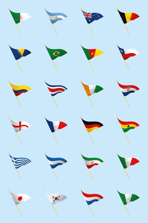 a set of world flags on a blue backgroundのイラスト素材