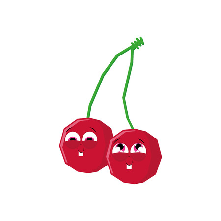 a pair of happy cherries on a white backgroundのイラスト素材
