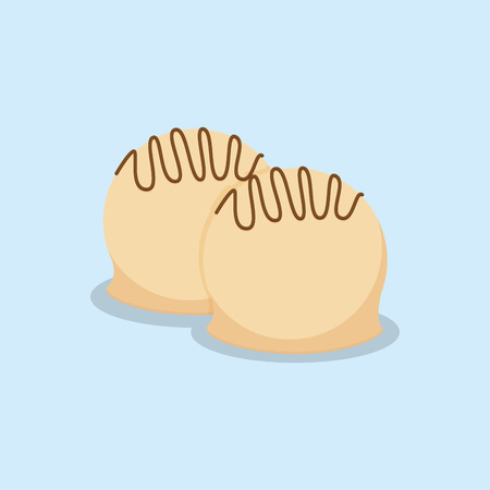 a pair of white candies with chocolate cream on a blue backgroundのイラスト素材