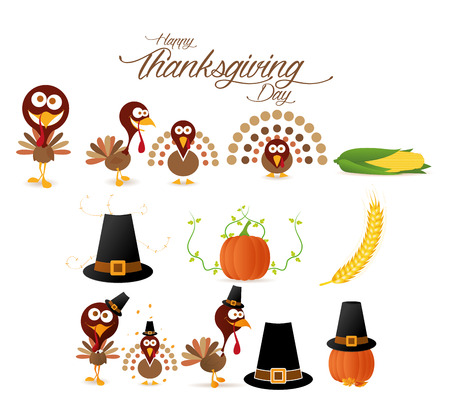 a set of different icons and elements for thanksgiving dayのイラスト素材