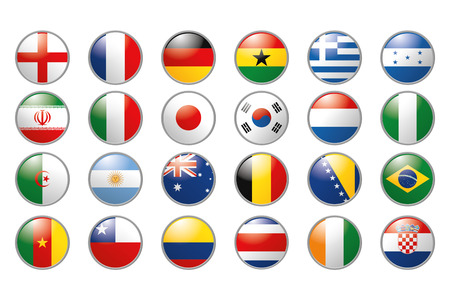 a set of colored flags into round icons on a white backgroundのイラスト素材