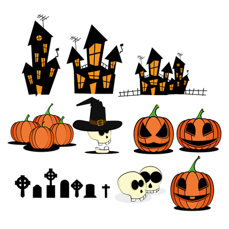 a set of halloween related elements on a white backgroundのイラスト素材