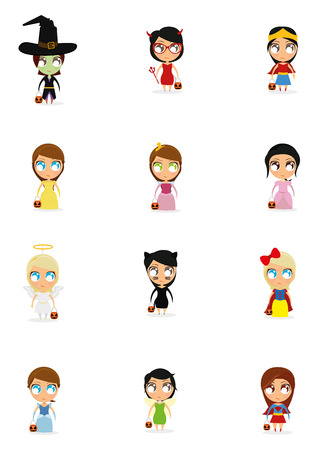 a set of different costumes for woman on a white backgroundのイラスト素材