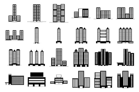 a set of different buildings on a white backgroundのイラスト素材