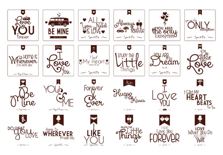 a set of brown wedding labels on a white backgroundのイラスト素材