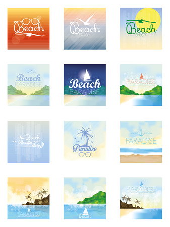 a set of summer backgrounds with text and beautiful viewsのイラスト素材