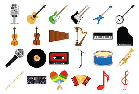 a set of musical instruments on a white backgroundのイラスト素材