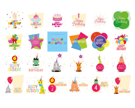 a set of birthday backgrounds with decoration and textのイラスト素材