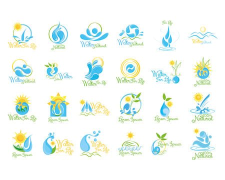 a set of water icons with text and designのイラスト素材