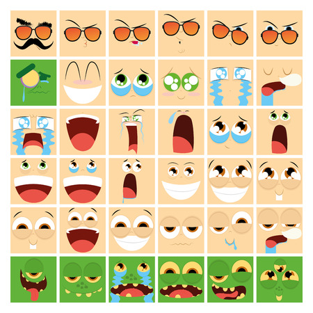 a set of colored and funny facial expressionsのイラスト素材