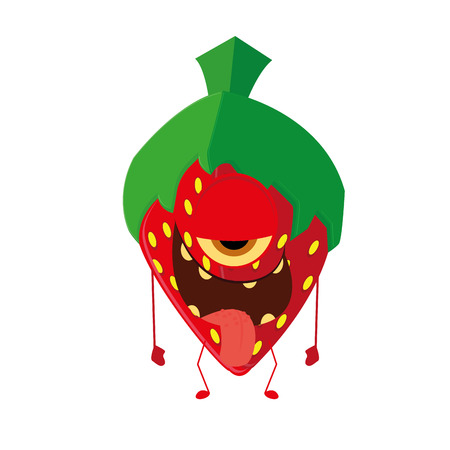 an isolated weird happy strawberry on a white backgroundのイラスト素材
