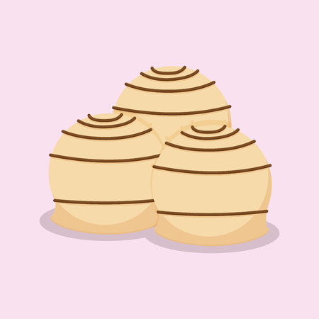 a group of white candies with chocolate cream on a pink backgroundのイラスト素材