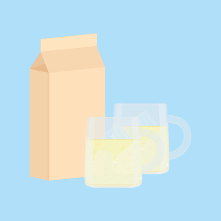 an isolated box of milk and a pair of glasses on a blue backgroundのイラスト素材