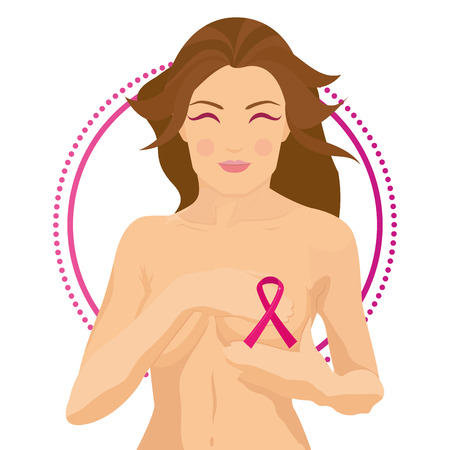 a white background with a naked woman and the breast cancer symbolのイラスト素材
