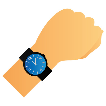 an isolated hand with a clock on a white backgroundのイラスト素材