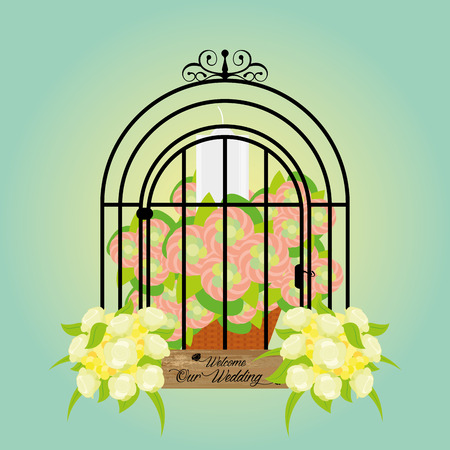 an isolated bird cage with flowers for a wedding eventのイラスト素材