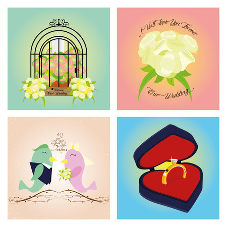 a set of colored backgrounds with different wedding related elementsのイラスト素材