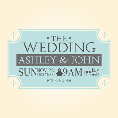 a light yellow background with a blue invitational wedding cardのイラスト素材