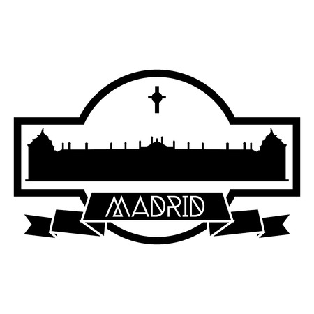 an isolated label with a black silhouette of the royal palace of madridのイラスト素材
