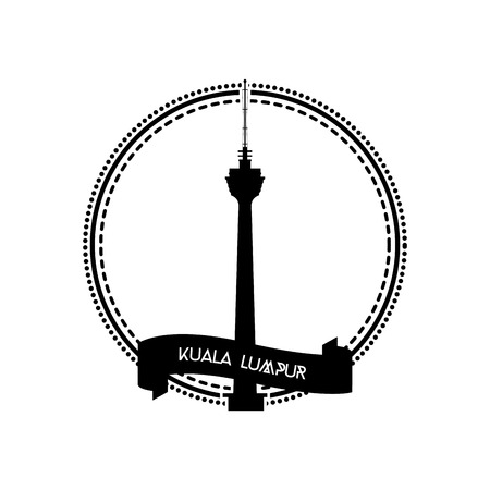 an isolated label with the silhouette of the kuala lumpur towerのイラスト素材