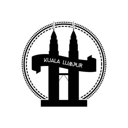 an isolated label with the silhouette of the petronas twin towerのイラスト素材