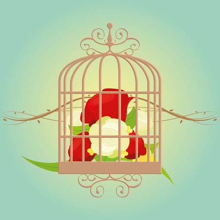 an isolated bird cage with flowers for a weddingのイラスト素材