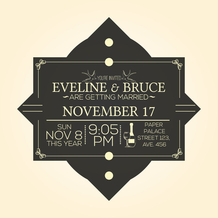 a light yellow background with a black invitational wedding cardのイラスト素材