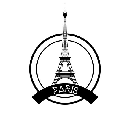 an isolated label with a black silhouette of the eiffel towerのイラスト素材