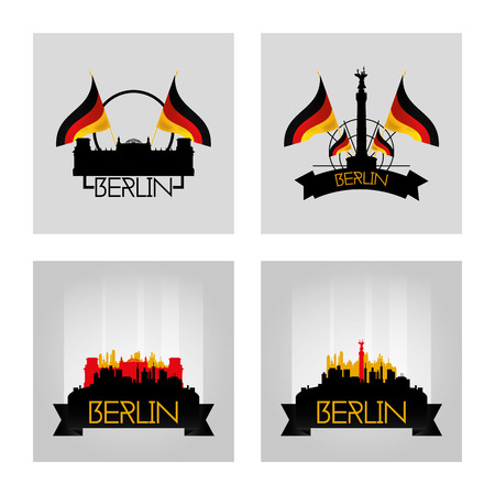 a set of labels and cityscapes with famous places in berlinのイラスト素材