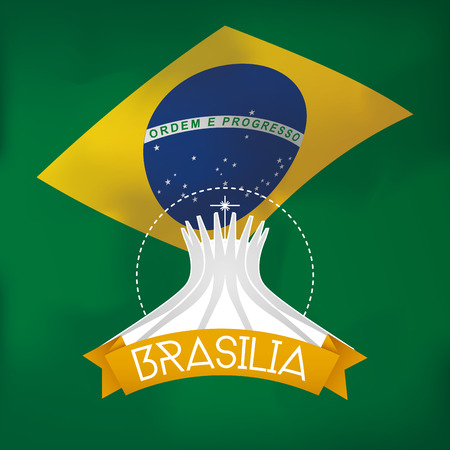 a colored background with the brazilian flag and the cathedral of brasiliaのイラスト素材