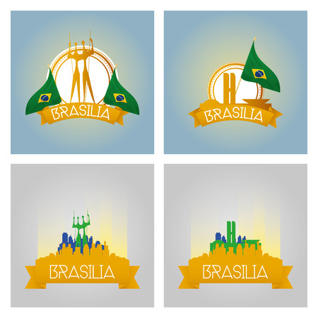 a set of labels and cityscapes with famous places in brasiliaのイラスト素材
