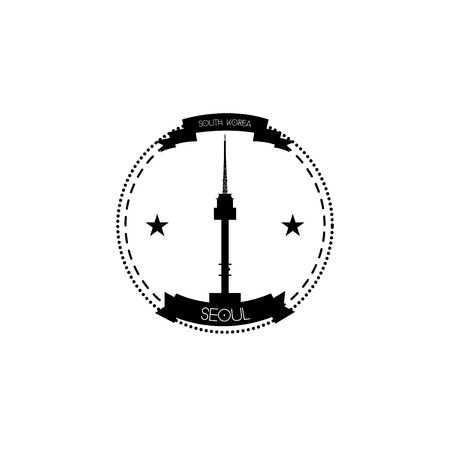 an isolated label with the n seoul tower in south koreaのイラスト素材