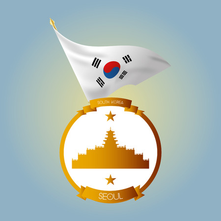an isolated label with south korean flags and the national folk museum of koreaのイラスト素材