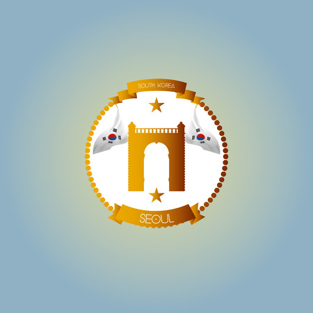 an isolated label with south korean flags and the independence gateのイラスト素材